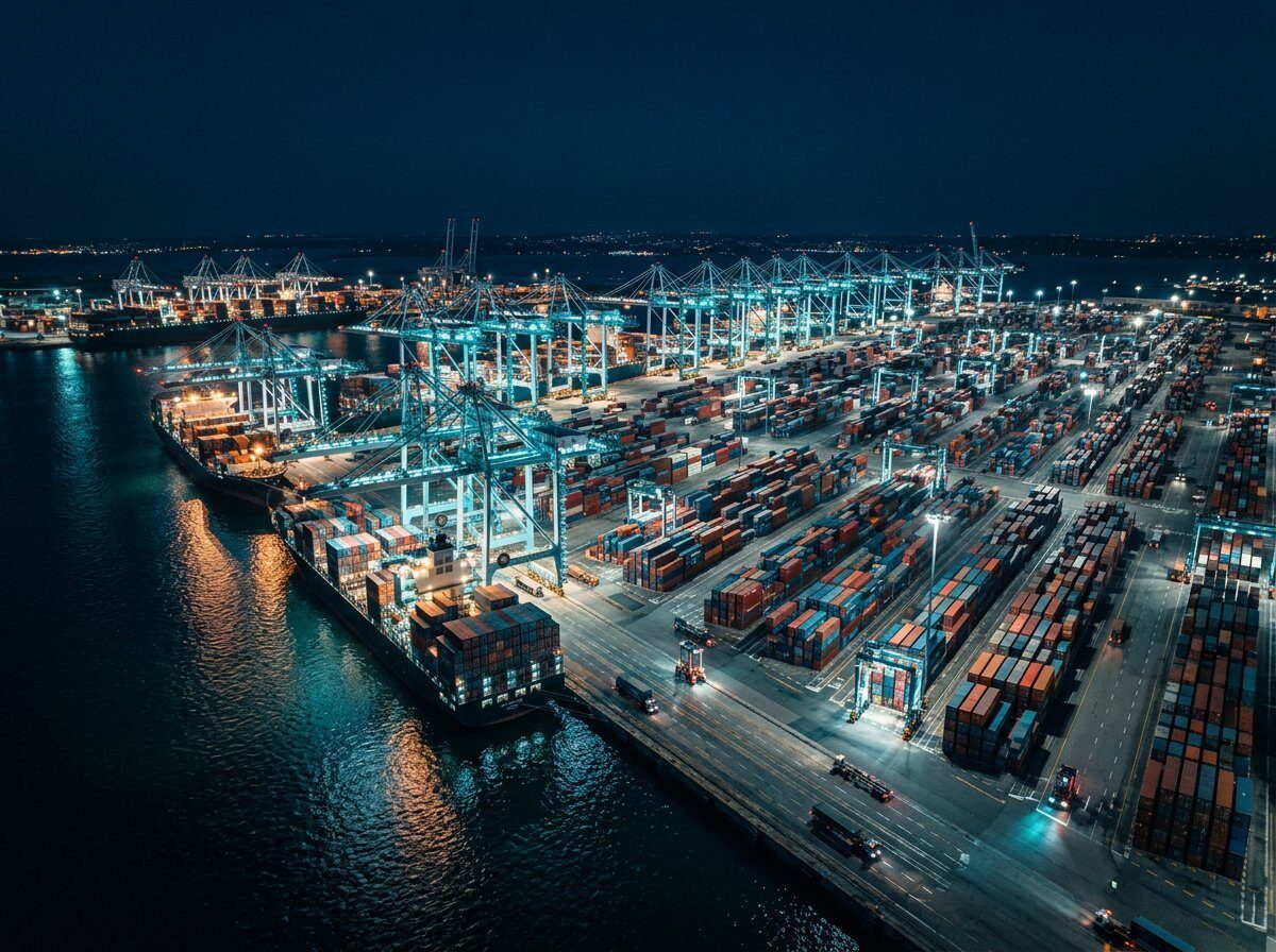 Container terminal at night