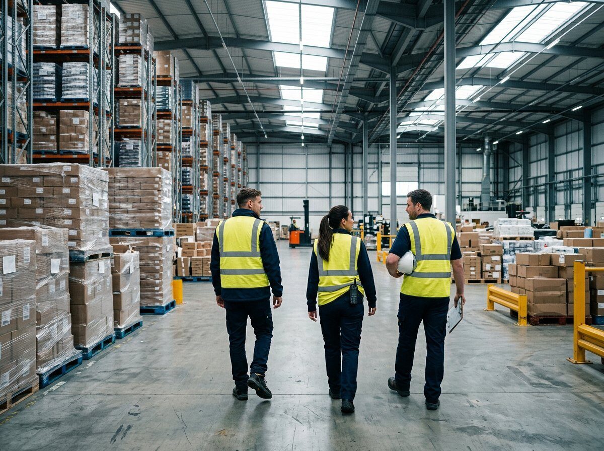BlueWave Global operations team in a distribution warehouse